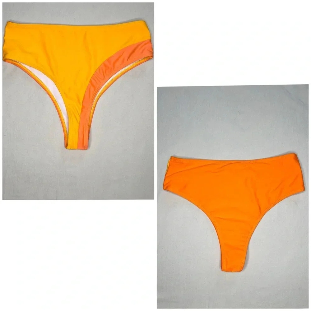 SHEIN Women's High-Waisted Colorblock Bikini Bottoms Size M Orange Yellow
